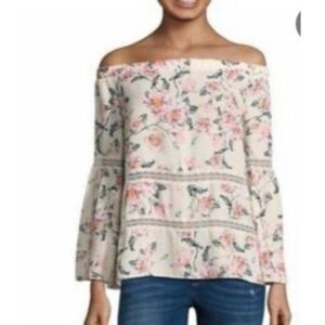 Belle‎ Sky Smocked XL Off Shoulder Floral Top